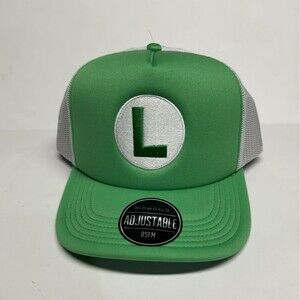 Luigi Super Mario Snapback Trucker Mesh Hat Green White Official Nintendo NWT